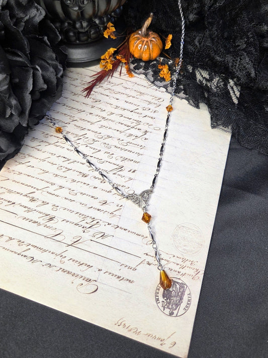Filigree orange rosary necklace