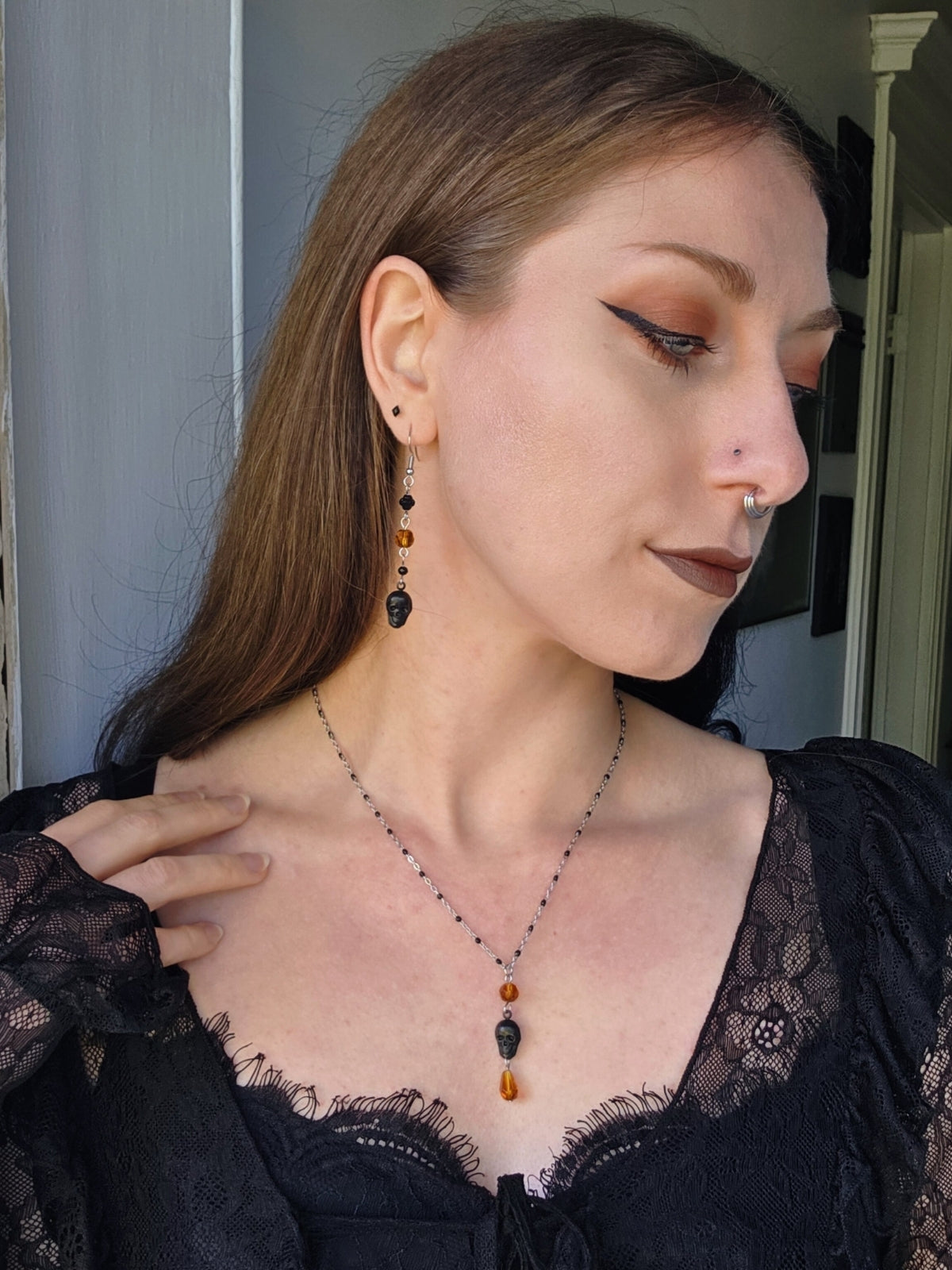 Skull orange necklace