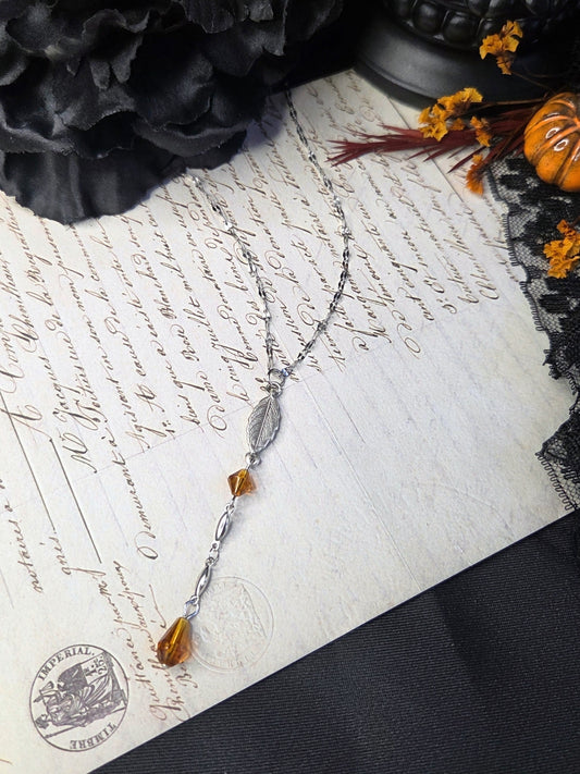 Leaf orange rosary necklace