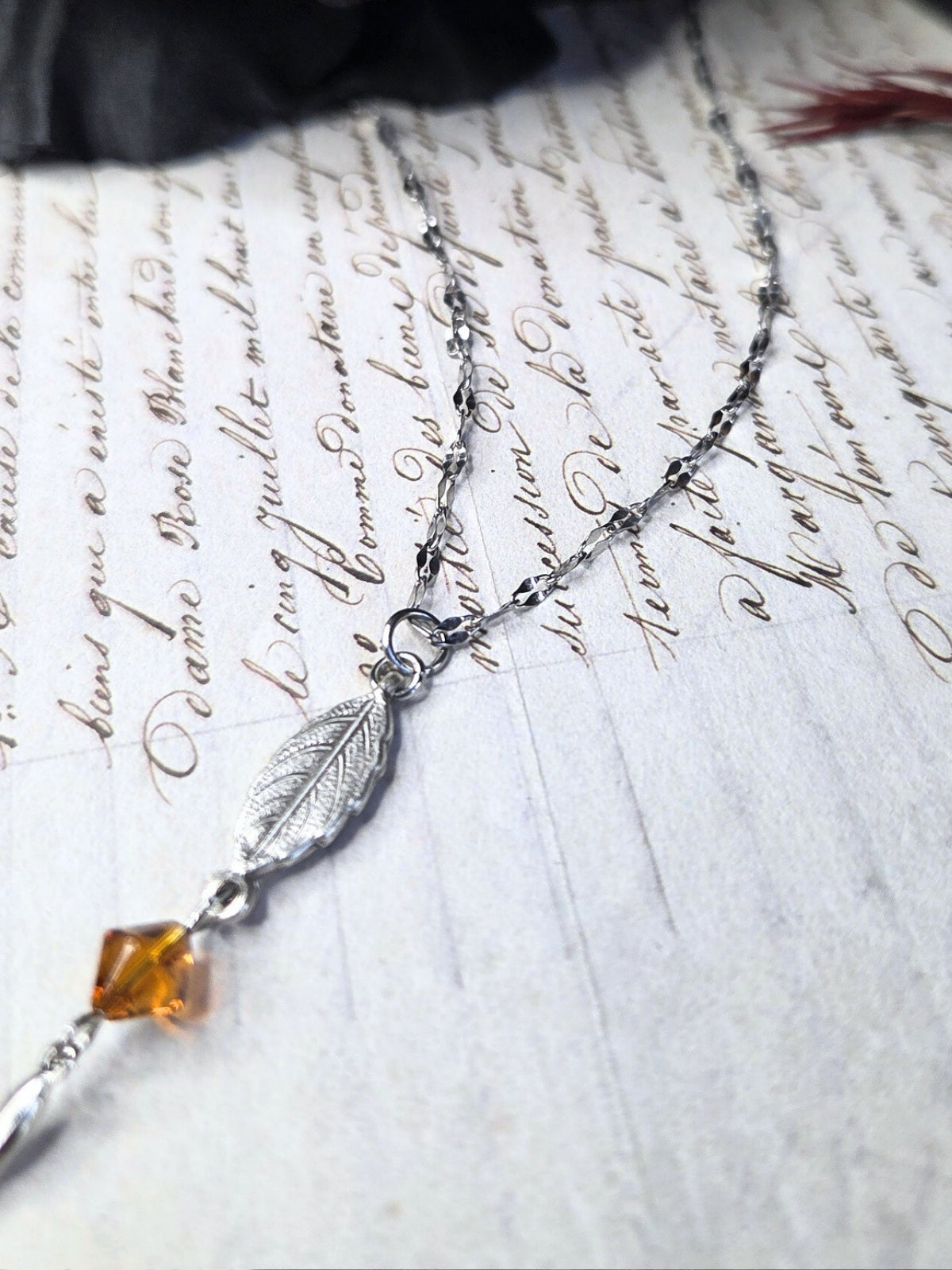 Leaf orange rosary necklace