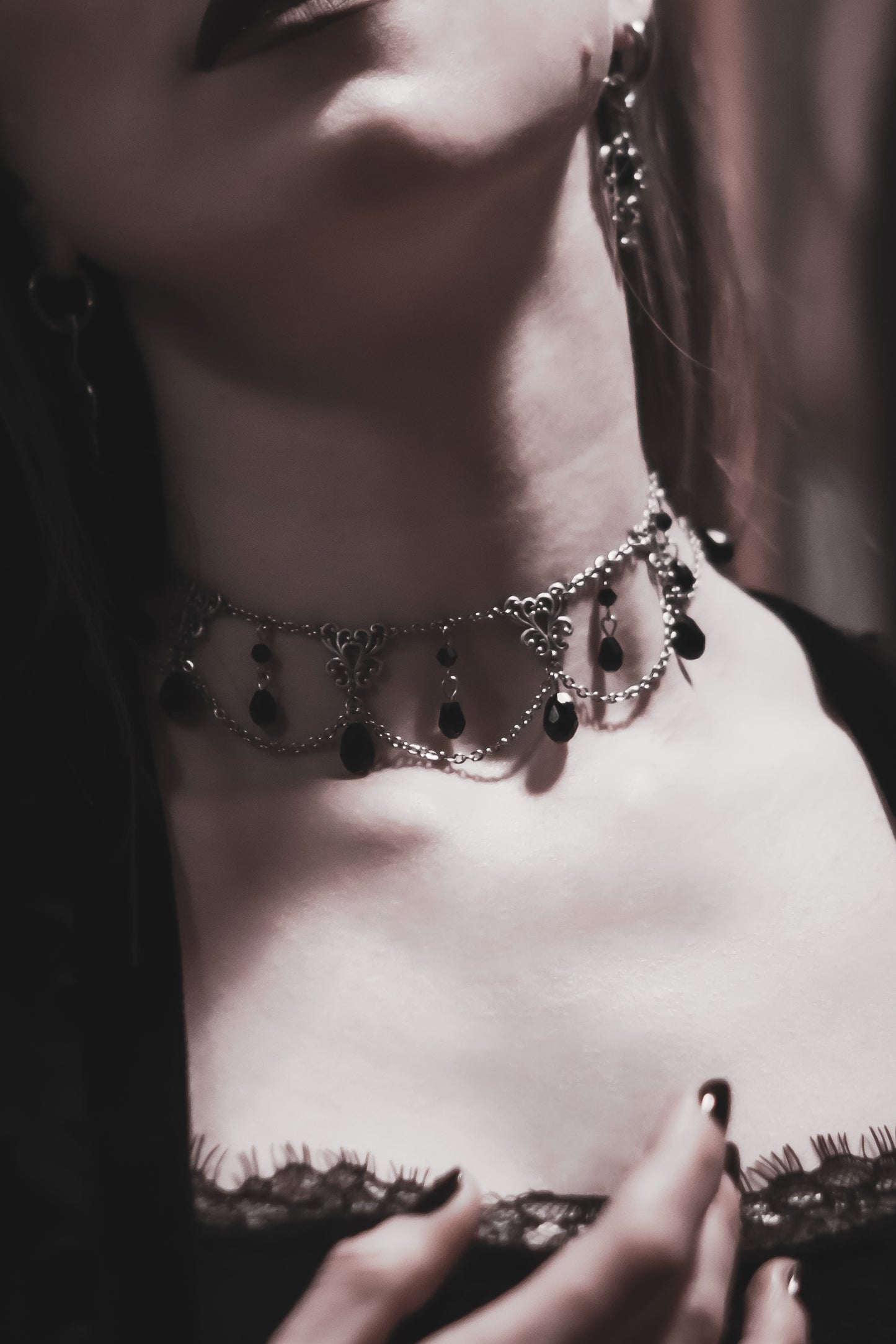 Midnight Veil - Black cascade necklace