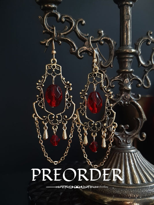* PREORDER * Red chandelier earrings - Gold