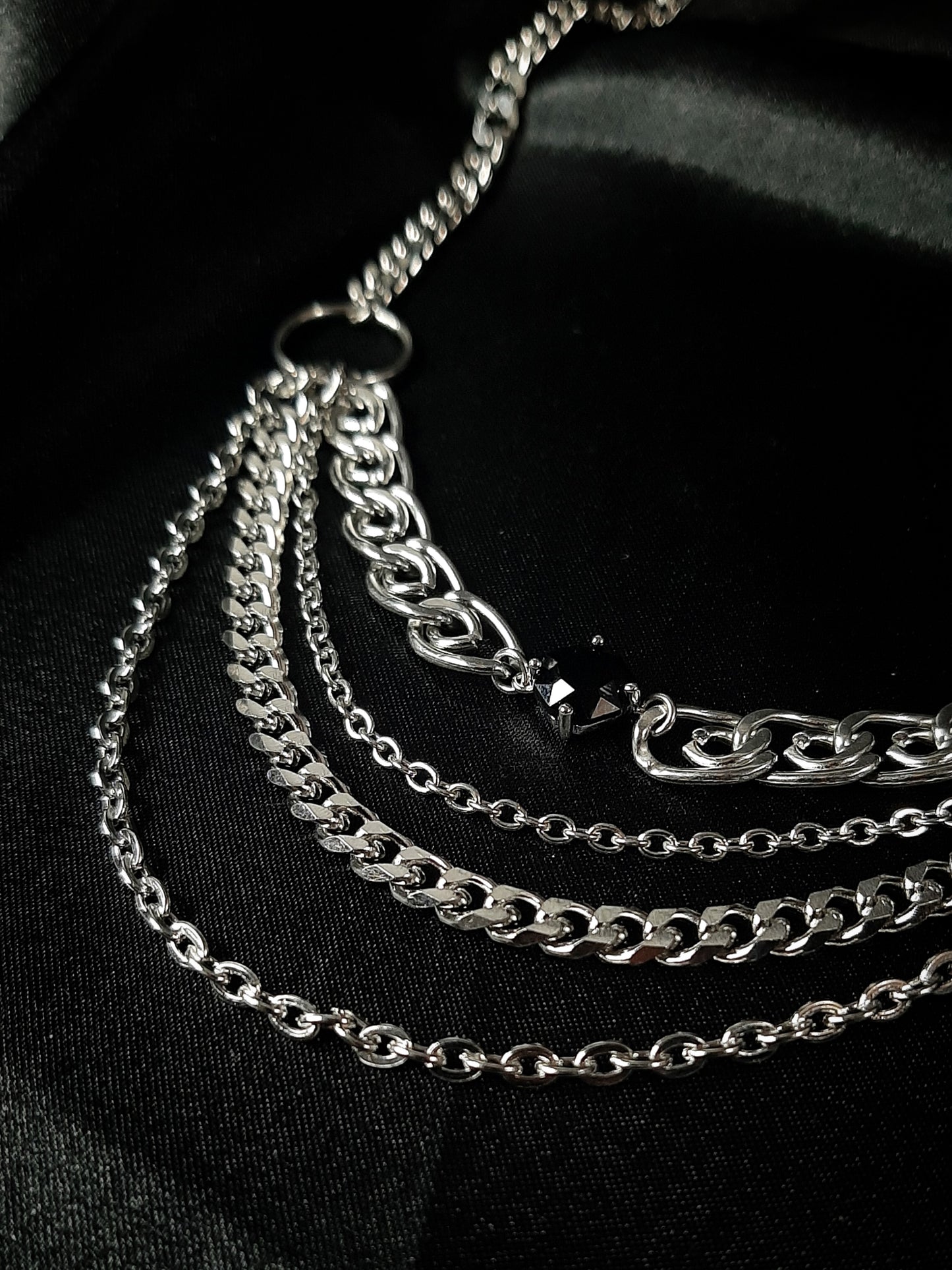 Layered black gem chunky chain necklace