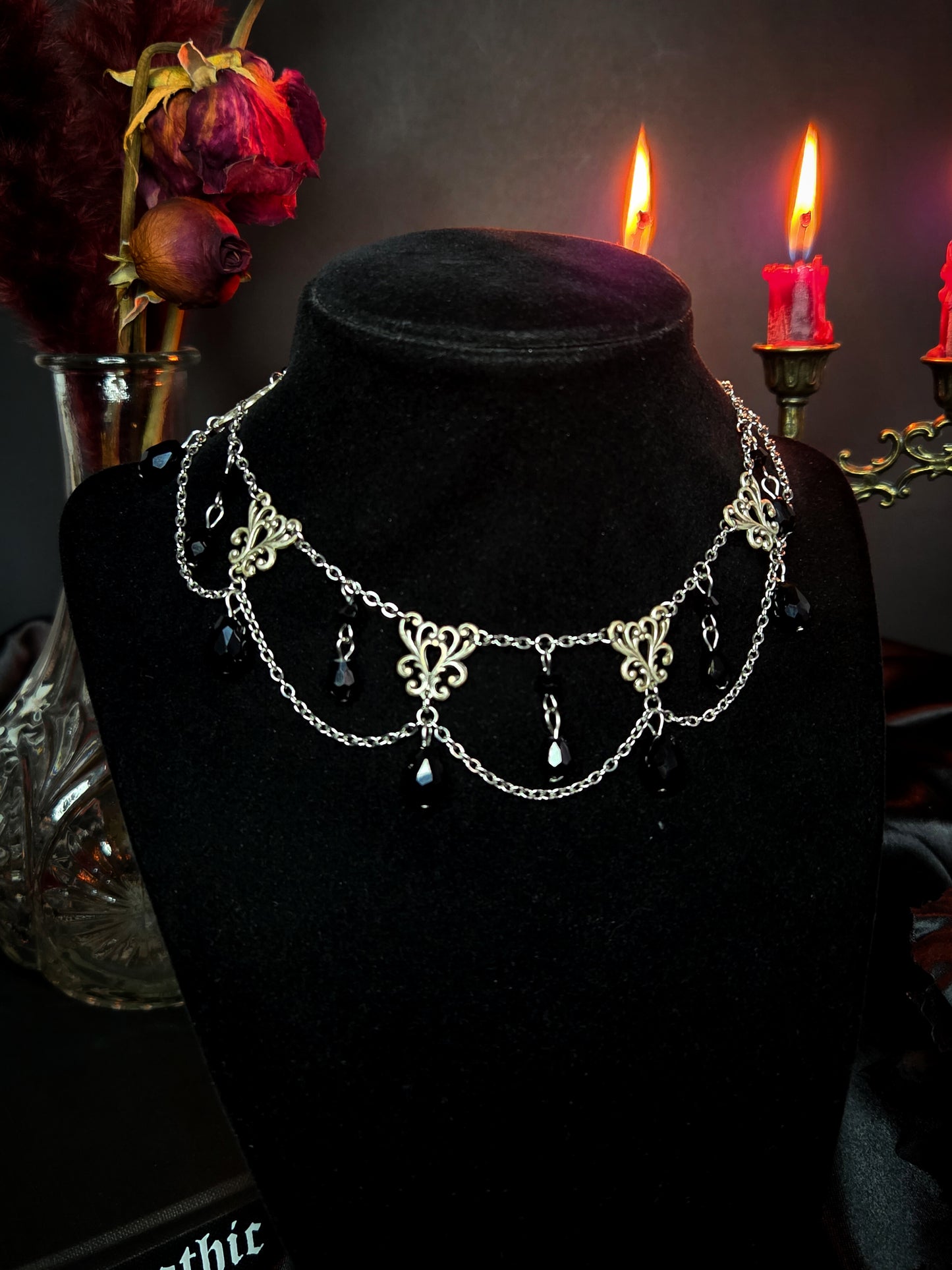Midnight Veil - Black cascade necklace
