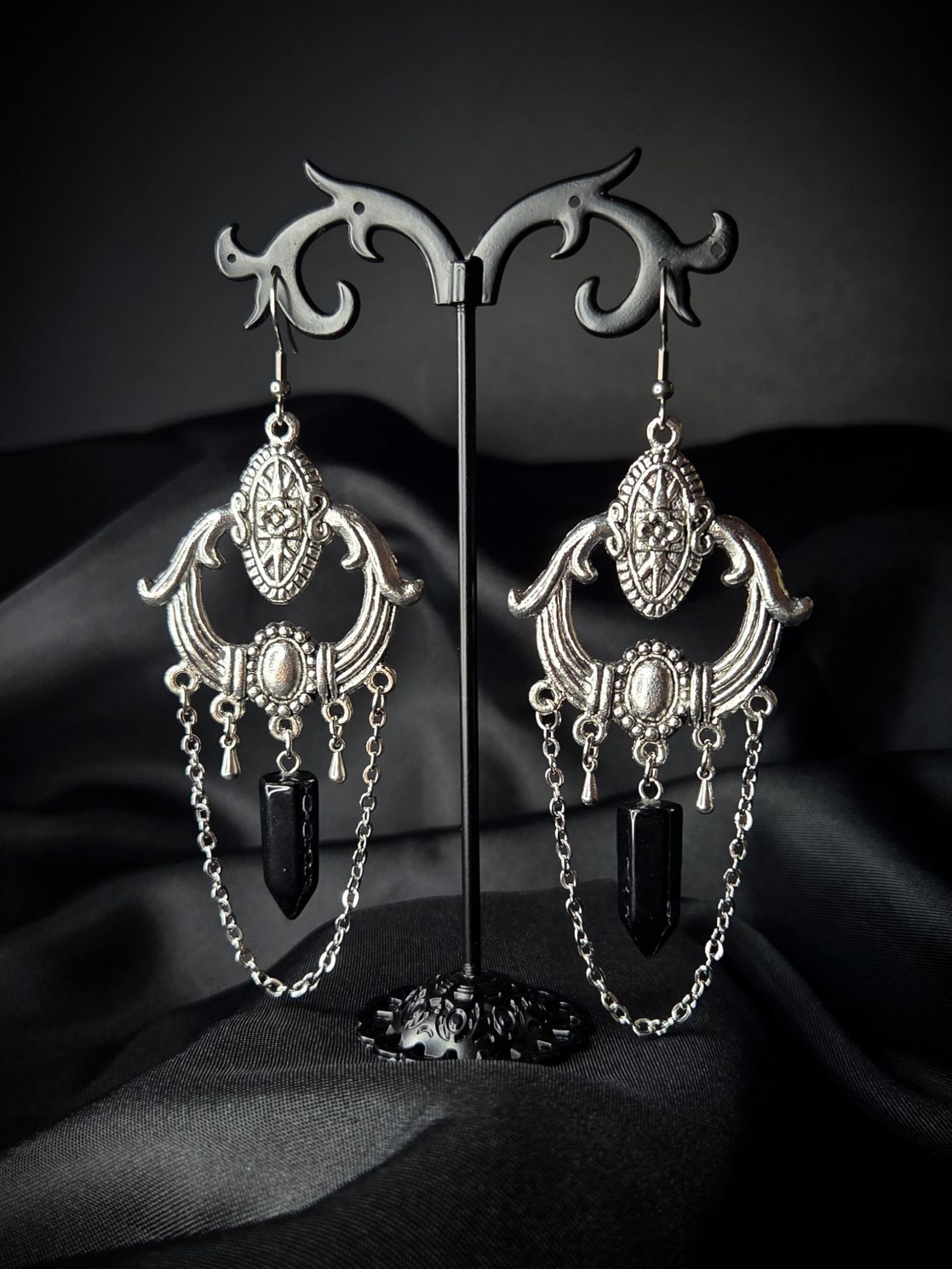 GODDESS Gothic onyx chandelier earrings