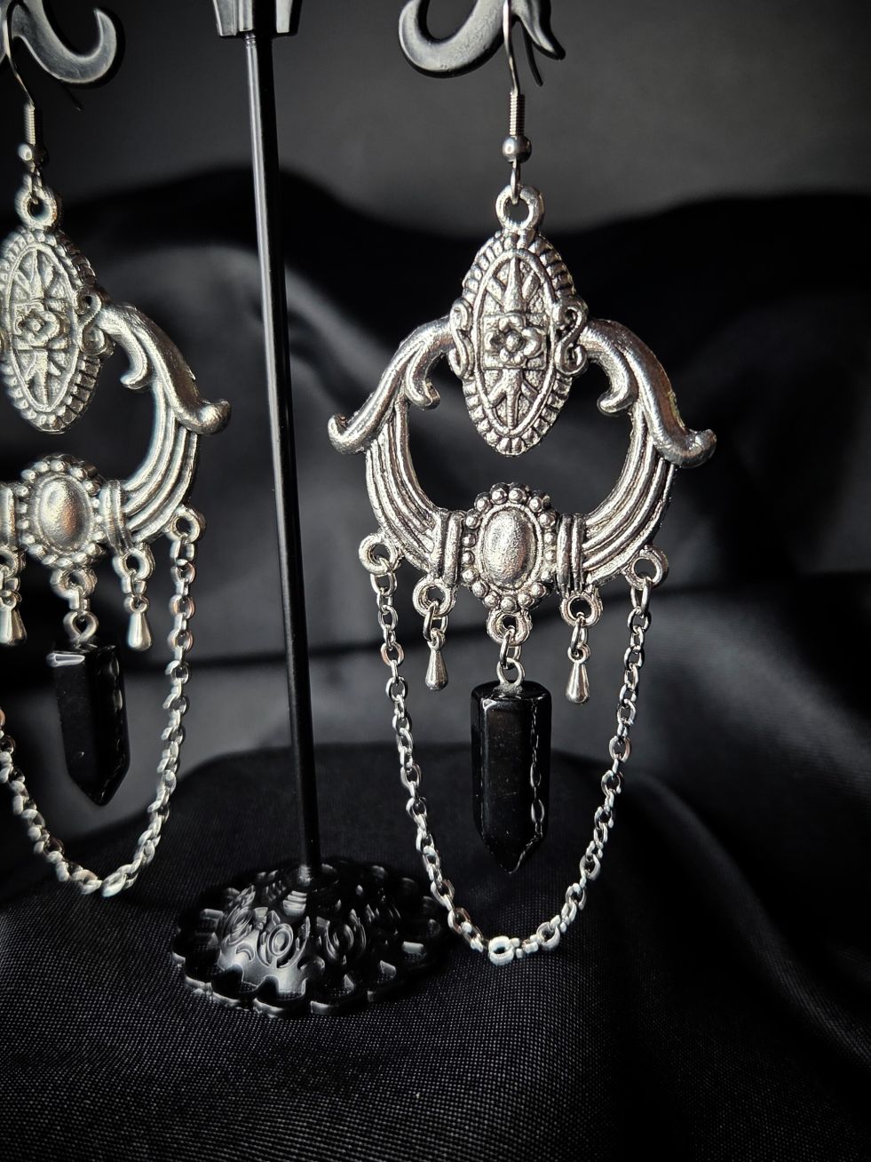 GODDESS Gothic onyx chandelier earrings