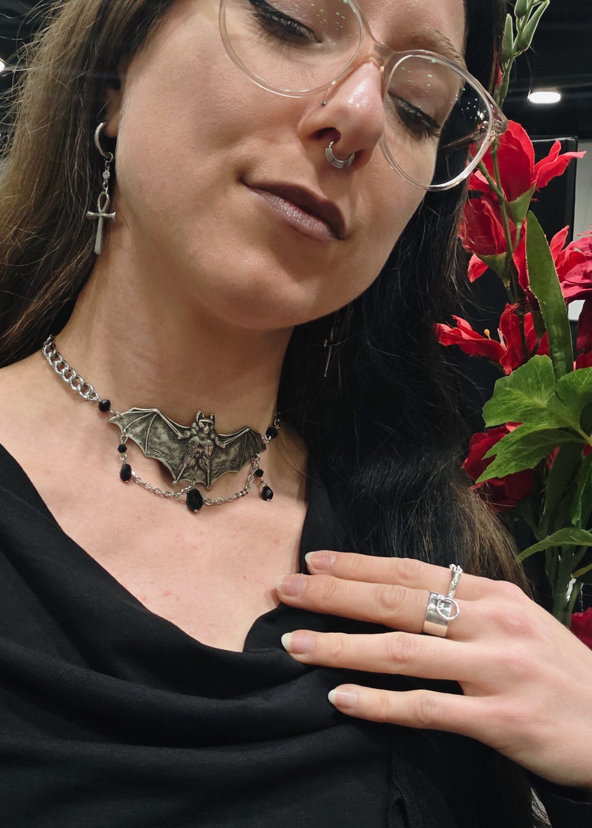 Large bat necklace - Red