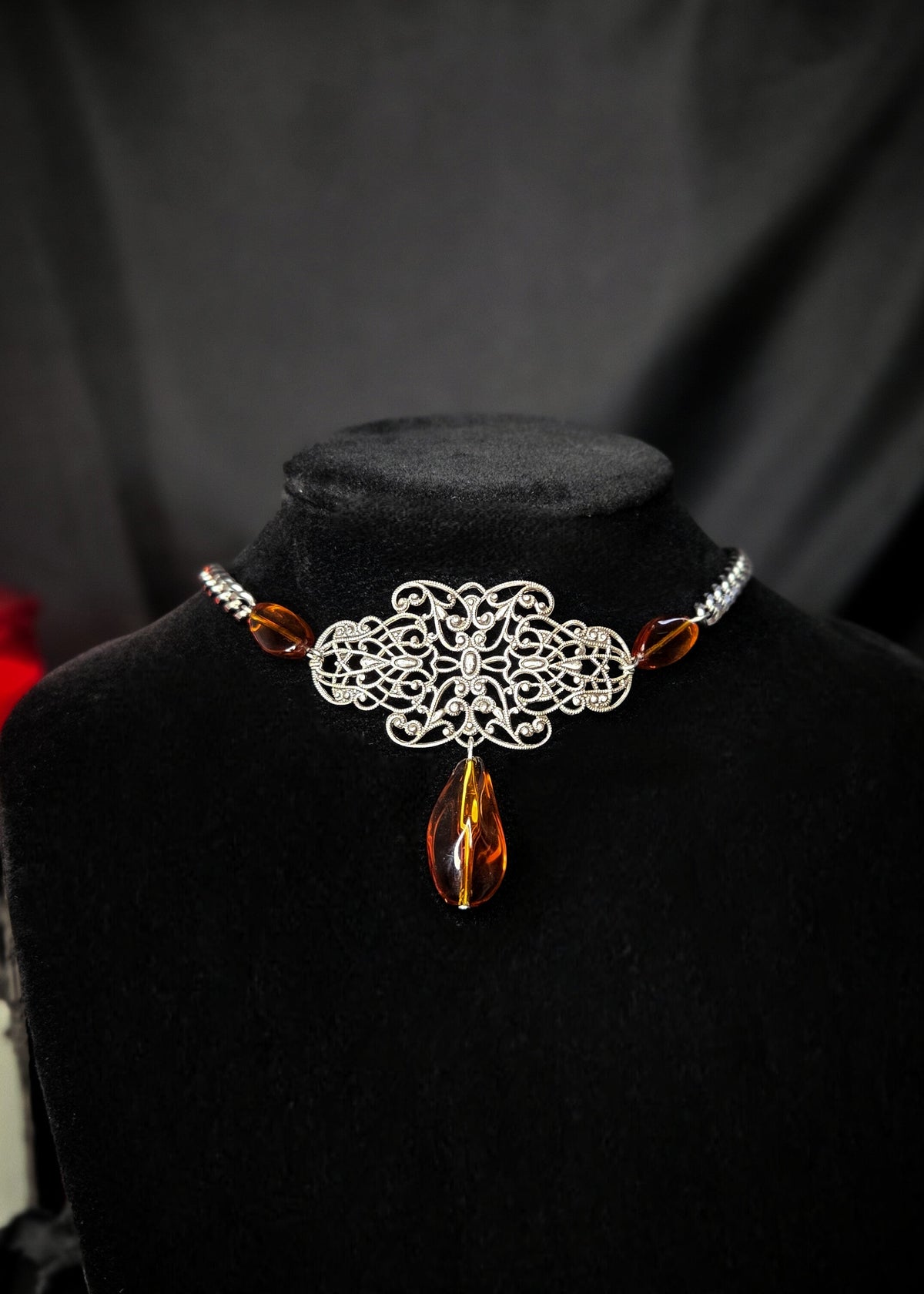 Amber filigree necklace