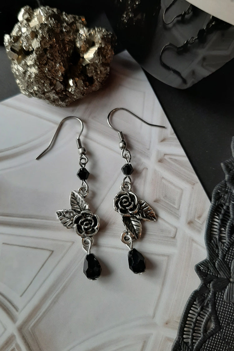 Gothic rose and black crystal earrings