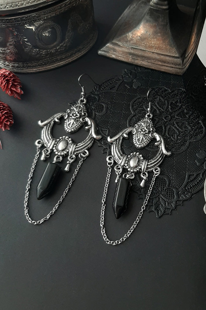 Goddess Gothic onyx chandelier earrings