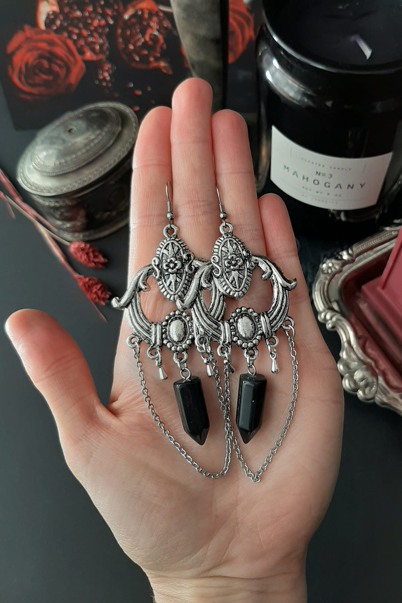 Goddess Gothic onyx chandelier earrings