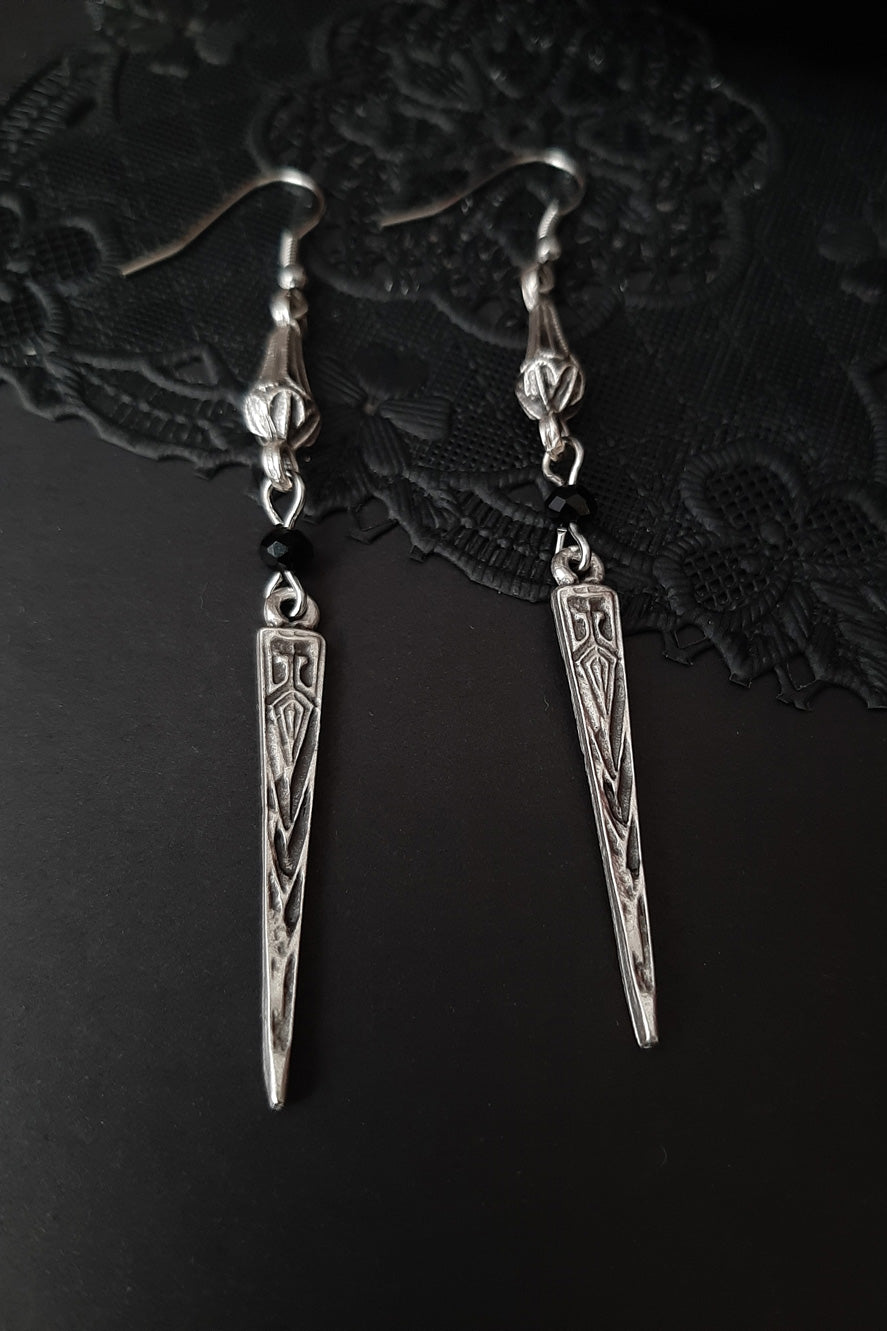 Silver black spike architectural earrings