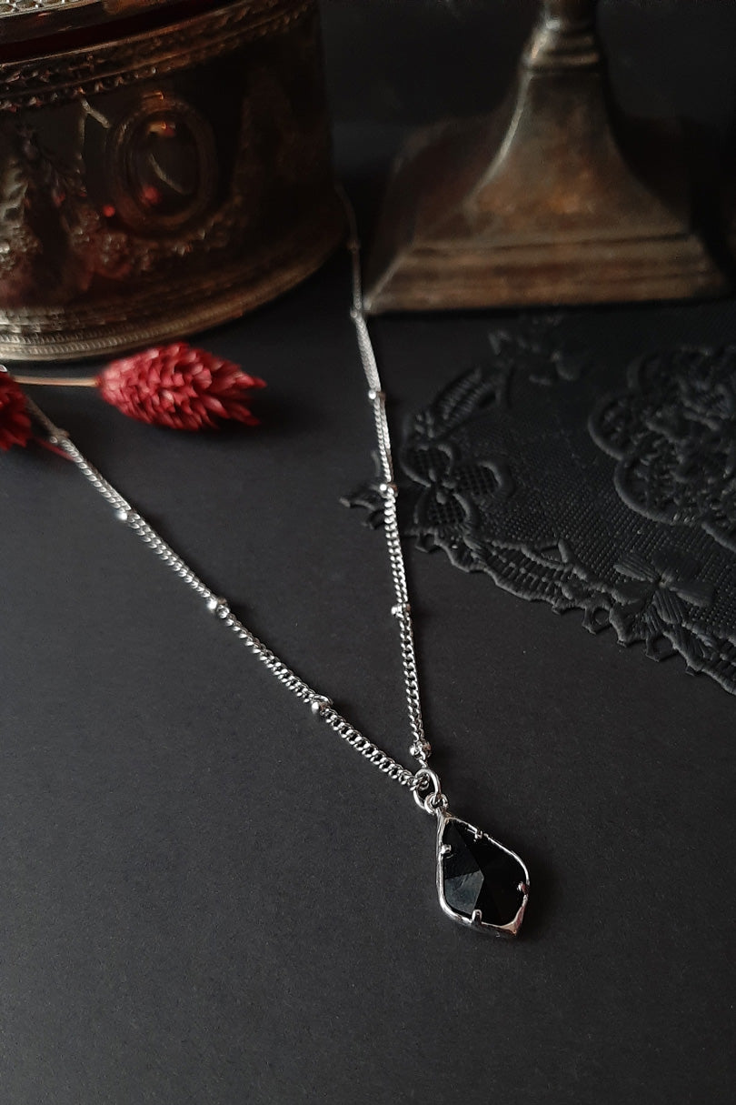 Black gemstone rosary chain necklace