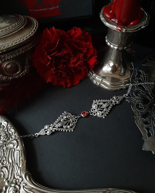 Victorian filigree choker with red crystal