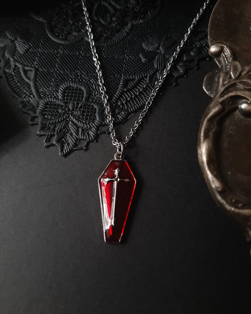 Red coffin vampire gothic necklace