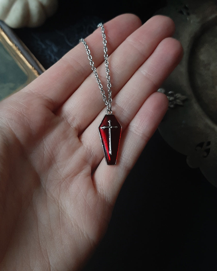 Red coffin vampire gothic necklace