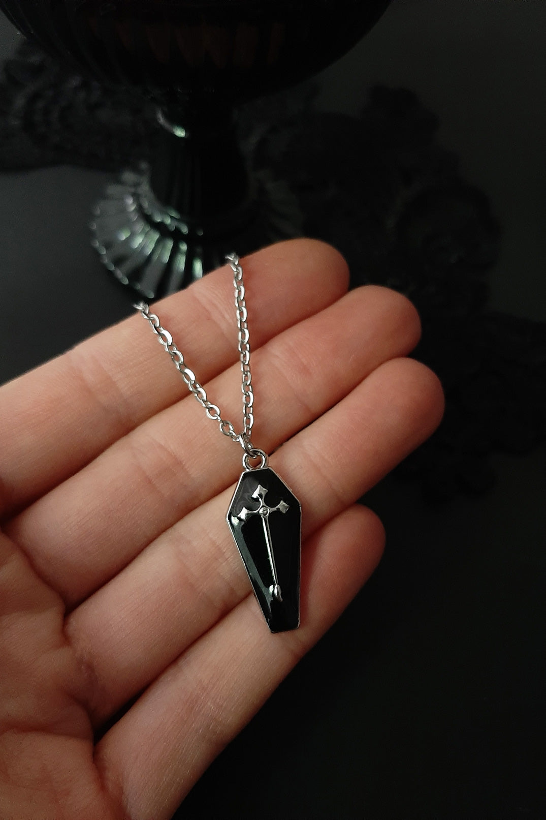 Black coffin vampire gothic necklace